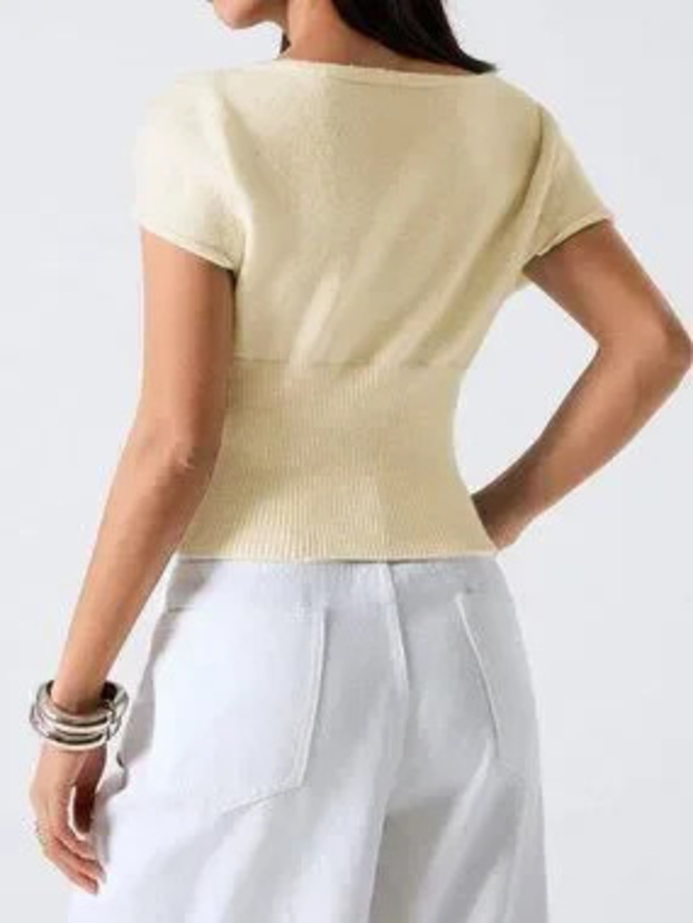 Beige Casual Women's Asymmetric Collar Fitted Knit Top